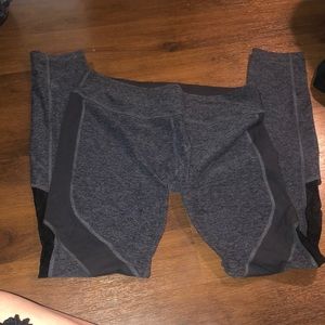 Grey and black yoga pants with mesh detail